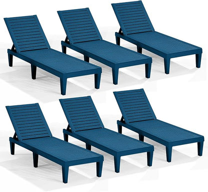 Nestl Sun Tanning Chair - Blue Chaise Lounge Chair Outdoor, Lightweight Pool Lounge Chairs Set of 6, Adjustable 5-Position Reclining Lawn Chair, Waterproof Beach Outdoor Lounge Chairs