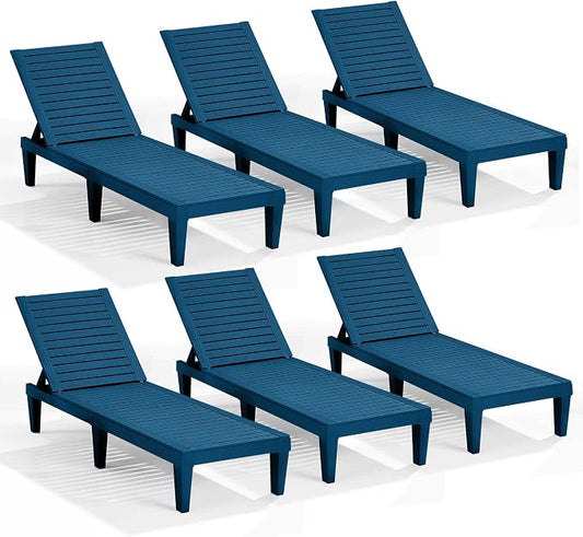 Nestl Sun Tanning Chair - Blue Chaise Lounge Chair Outdoor, Lightweight Pool Lounge Chairs Set of 6, Adjustable 5-Position Reclining Lawn Chair, Waterproof Beach Outdoor Lounge Chairs