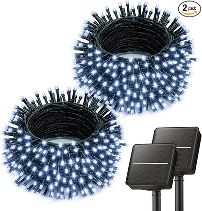 Brightown Solar String Lights Outdoor, 2 Pack Total 80FT 200 LED Solar Powered String Lights Waterproof with 8 Modes, Auto On/Off, Patio Lights for Outside Tree Garden Balcony Party Decor (Cool White)