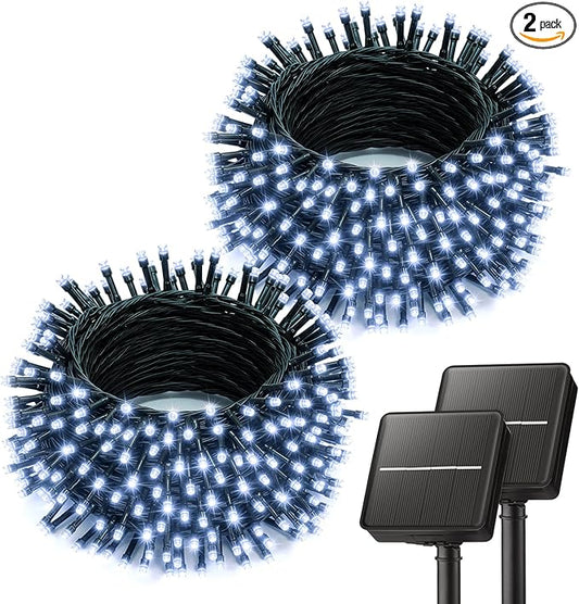 Brightown Solar String Lights Outdoor, 2 Pack Total 80FT 200 LED Solar Powered String Lights Waterproof with 8 Modes, Auto On/Off, Patio Lights for Outside Tree Garden Balcony Party Decor (Cool White)