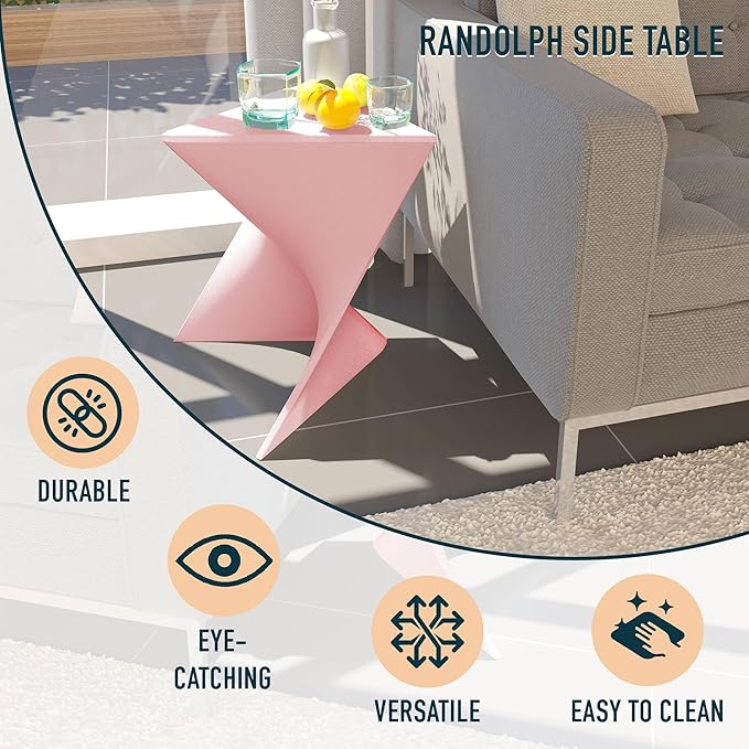 LeisureMod Modern Pink Accent Side Table - Stylish Side Vanity Table for Bedroom & Living Room