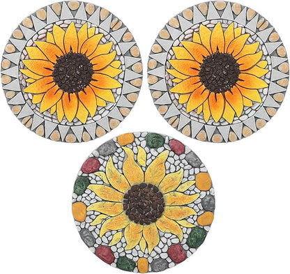 PINPON 3 Pack Gerbera Stepping Stones – 10 Inch Cement Garden Pavers with Colorful Pebble Border, Hand-Painted Outdoor Walkway Stones, Weather-Resistant Decorative Path Stones for Patio & Yard