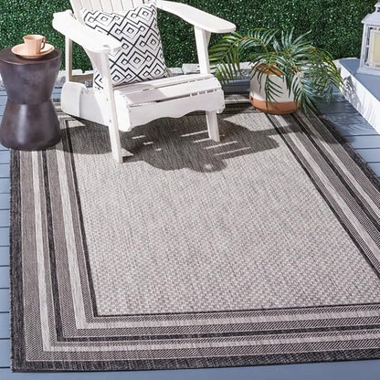 SAFAVIEH Washable Rug Outdoor Courtyard Collection - 5'3" x 7'7", Light Grey & Black, Non-Shedding & Easy Cleaning, Ideal for Patio, Backyard, Mudroom (CY8475-37612)