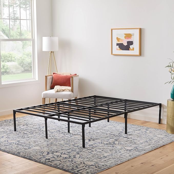 Linenspa Heavy Duty Metal Platform Bed Frame - No Box Spring Needed - Underbed Storage - Simple Toolless Assembly - 14” High - Sturdy - Steel Slats - Sleek Modern Design - Full Size