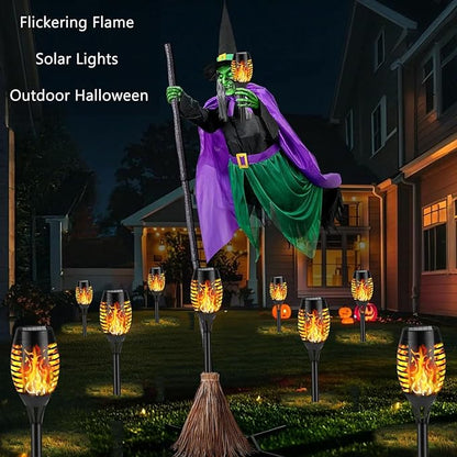 Solar Flame Lights Outdoor, 10 Pack Solar Torch Lights with Flickering Flame for Garden Decor - Waterproof Led Torches for Outside, Yard Light for Pathway Lawn Patio Halloween Decorations