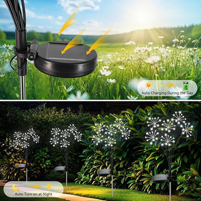 Slyuexu Solar Garden Lights 2 Pack Waterproof Swaying Starburst Light Solar Outdoor Lights for Yard Patio Walkway Pathway Party Wedding Decoration, Unique Gifts for Women, White