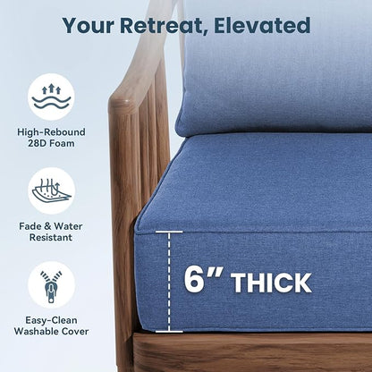 Outdoor Chair Cushions, 6 Inch Thick Patio Seat & Back Cushions Set with Removable Cover, Waterproof Patio Cushions for Outdoor Furniture, 24 x 24 Inch, Navy Blue 2-Set