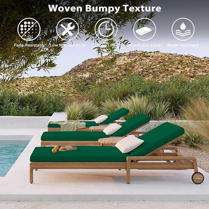 Sundale Outdoor Olefin Chaise Lounge Cushion, Water-Resistant Patio Lounge Chair Cushion, Thick Lounger Pad with 4 Straps Dark Green, 72 x 21 x 4 Inches