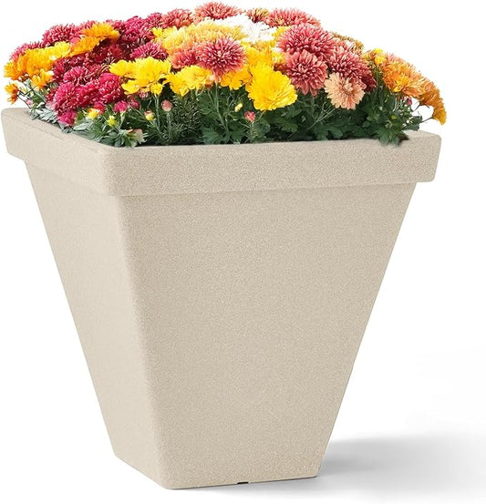 ARBORA 16" Mykonos Square Polyresin Indoor and Outdoor Planter with Classic Cream Finish - Durable, All Season, Weatherproof, Lightweight, Large Plant Pot for Patio, Garden, Deck, Entryway