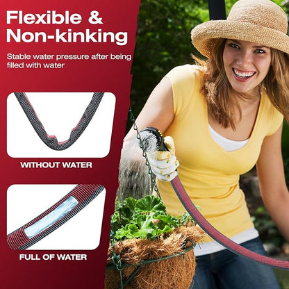 2026 Upgraded Non-Expanding Garden Hose - 50FT Lightweight Flexible, High-Pressure Anti-Kink/Burst-Resistant Lead-Free Outdoor Water Hose (Gray/Red)