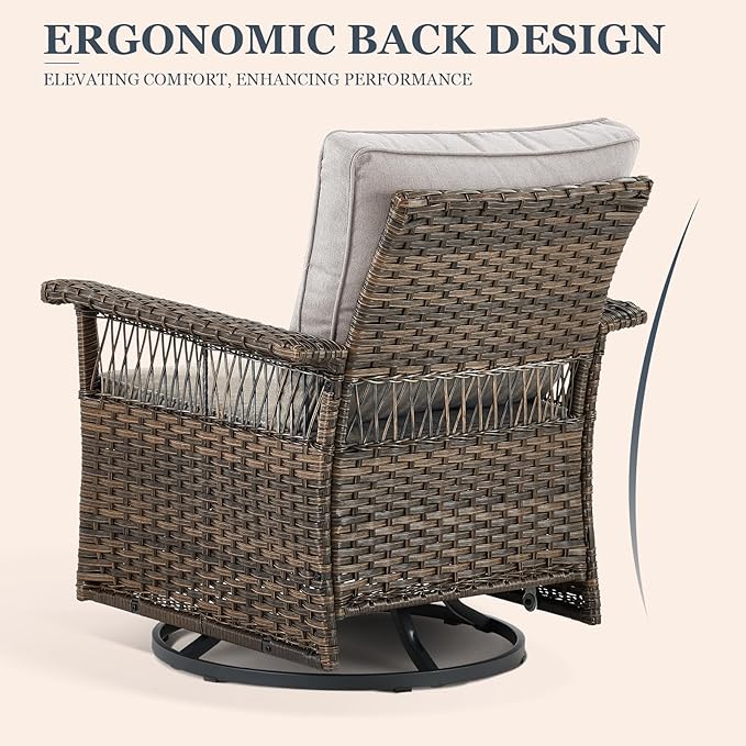 Patio Furniture Set 2 Wicker Swivel Glider Chairs with 2 PE Rattan Ottomans Brown Wicker Beige Cushions Patio Conversation Set 4pcs for Garden Balcony Sunroom Backyard