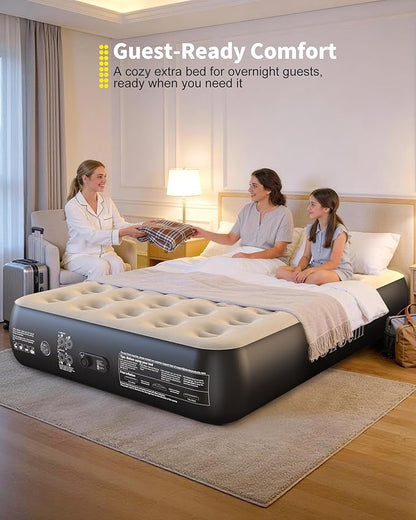 OhGeni Camping Air Mattress Full with Built in Pump, Family Choice Award Winner, 13" Raised Inflatable Blow up Mattress, Portable Foldable Bed with Upgraded Surface for Home & Outdoor, 600lbs