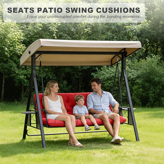 Porch Swing Cushions,Outdoor Cushions 3 Seater Replacement with Backrest, Waterproof Thickened Bench Cushion with Ties for Porch, Patio,Outdoor, Backyard and Garden (Red 60 * 40 in)