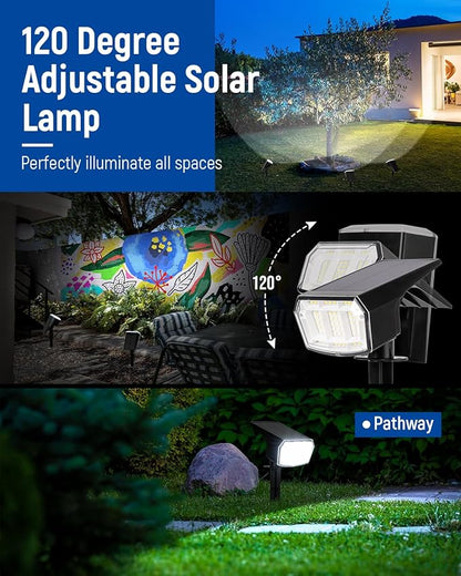 AUDERWIN Solar Spot Lights Outdoor Waterproof 2 Pack IP65, 63 LED 3 Lighting Modes Spotlights for Yard Garden House Garage Pathway