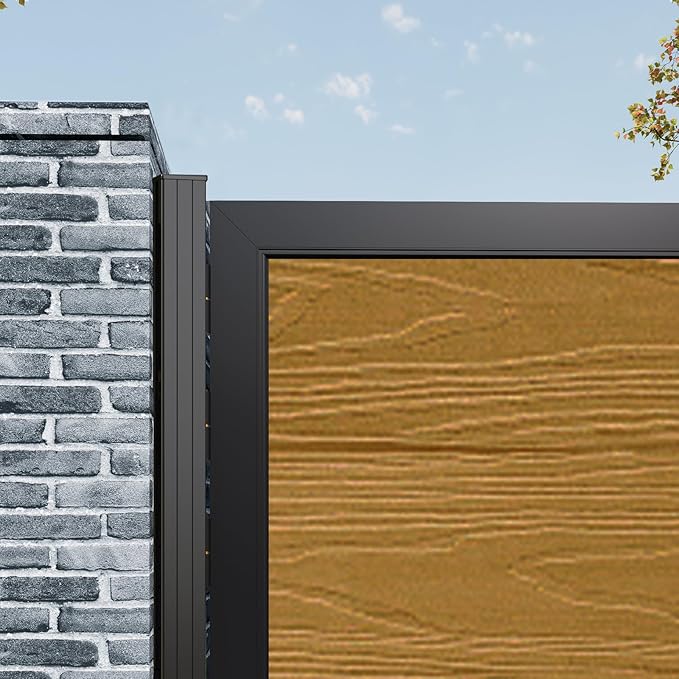 Wood Plastic Privacy Double Fence Gate 6ft(H) x 8ft(W), Metal Frame with Knob Kits, Durable Composite Outdoor Gate,Yellow Teak