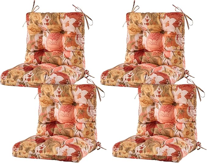 ARTPLAN Seat/Back Outdoor Chair Cushion,Set of 4 Patio Chair Cushion with Tie,Tufted Replacement for Patio Furniture,40x20x4 Inches,4 Count,Floral