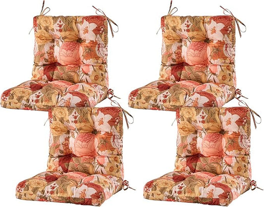 ARTPLAN Seat/Back Outdoor Chair Cushion,Set of 4 Patio Chair Cushion with Tie,Tufted Replacement for Patio Furniture,40x20x4 Inches,4 Count,Floral