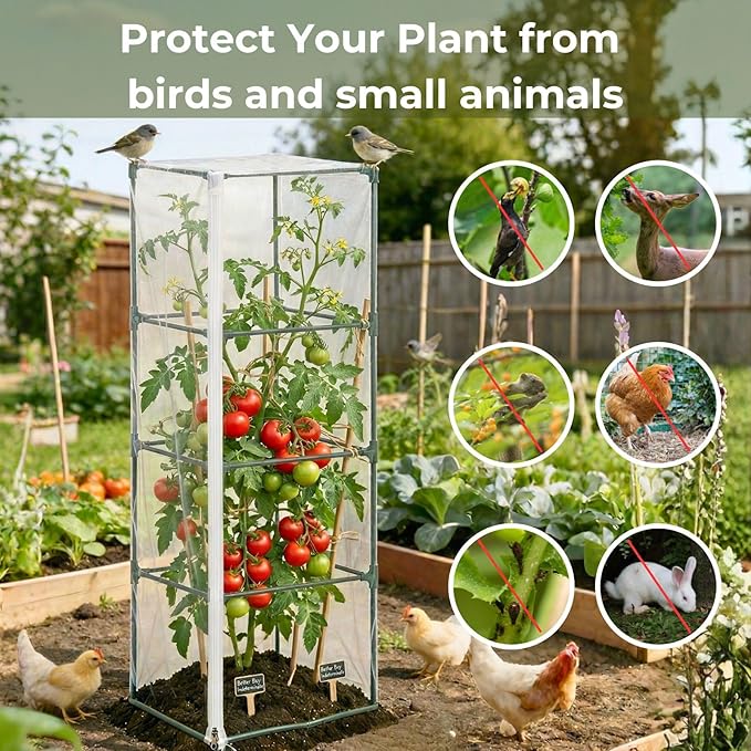 18" x 60" Garden Bird Netting, 3 Pack Tomato Cage Netting with Zipper, Fine Mesh Plant Protector for Tomato Trellis & Garden Protection