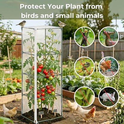 18" x 60" Garden Bird Netting, 3 Pack Tomato Cage Netting with Zipper, Fine Mesh Plant Protector for Tomato Trellis & Garden Protection