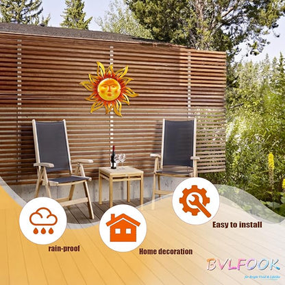 Metal Sun Outdoor Wall Art Decor Large 19 Inch, Hanging for Valentine Patio Garden Fence Deck Yard Pool Wall Sculpture Decoration for Living Room Bedroom Colorful Unique