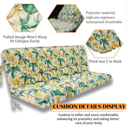 Swing Replacement Seat Cushions, 2-3 Seater Bench Cushions for Outdoor Furnitur with Backrest, Garden Recliner Seat Cushions Waterproof Sofa Pads (Clover, 63x40in)