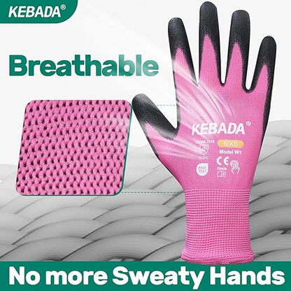 Kebada W1 Work Gloves Women, PU Coated Safety Gloves with Grip, Touchscreen, Ideal for Warehouse Package Handling, Construction, Gardening, Pink Small