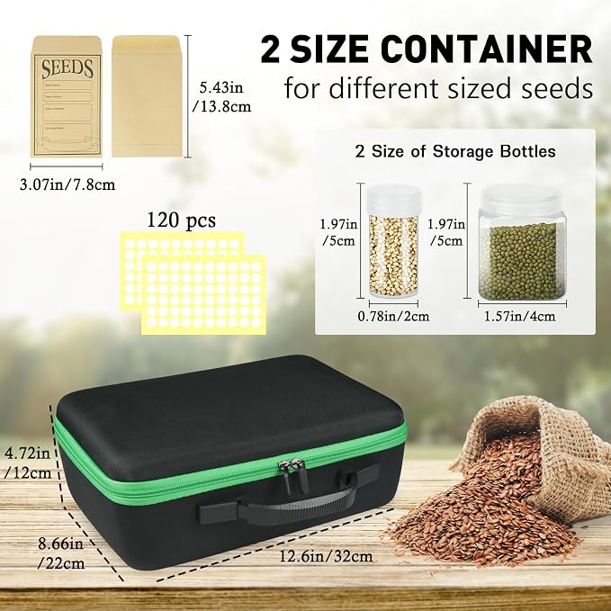 104 Slots Seed Storage Organizer Box with 20 Envelopes, Garden Seed Containers 1 oz 5 oz with Labels, Seed Packet for Plant, Flower,Vegetable Seeds