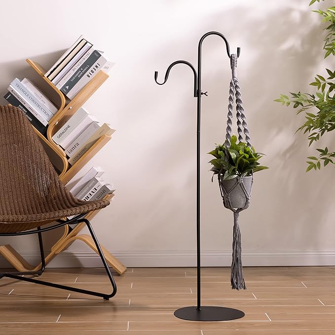 Navaris Shepherds Hooks for Outdoor - Hanging Bird Feeder Plant Pot Hook Stand Pole for Garden - Adjustable Hooks for Hummingbird Feeders and Plants