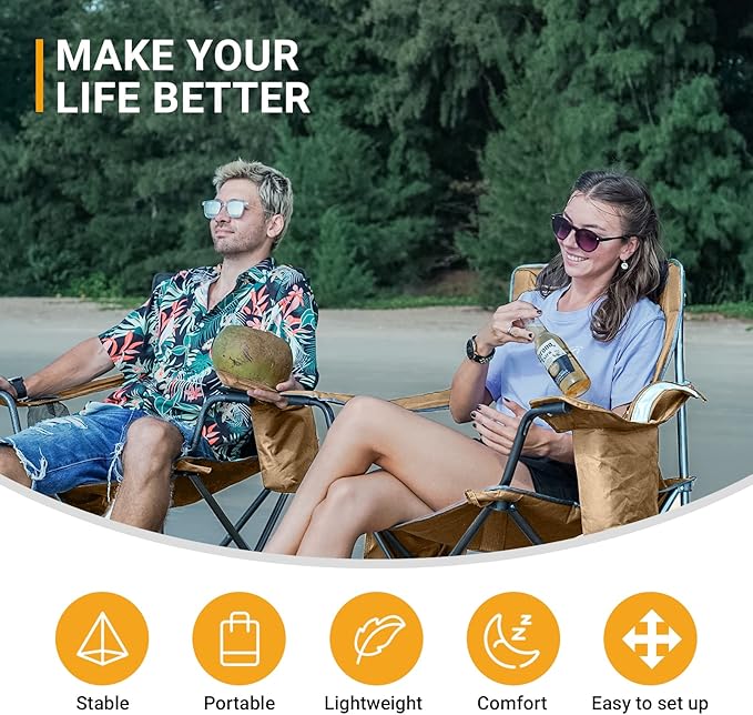 KingCamp Heavy Duty Oversized Comfy Folding Outdoor Portable Lawn Adults Bag Chair with Cooler for Outside Camp, Sports, Picnic, Stadium…
