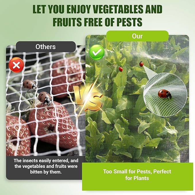 Garden Netting, Fine Mesh Insect Netting, 10x33FT, Plant Cover Raised Bed, Row Cover Makes Plants, Vegetables, Fruits, and Flowers Grow Better