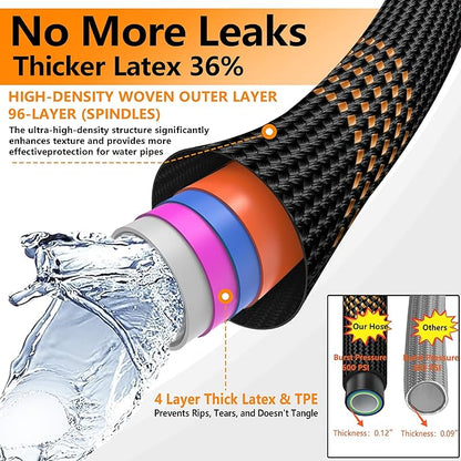Flexible Garden Hose 100 FT, Ultra Lightweight Water Hoses w/10 Function Sprayer and 3/4" Brass Fittings, Kink-Free, Sturdy, Abrasion Resistant for Yard, Lawn, Outdoor and Gardening(Black Orange)