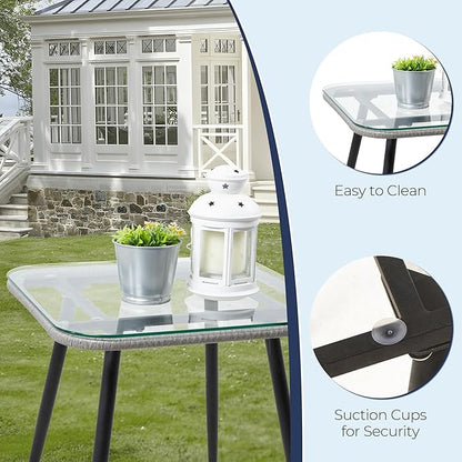 5 Piece Patio Furniture Set, Outdoor Wicker Small Conversation Bistro Set, All-Weather PE Rattan Chairs with Ottoman & Coffee Table, Ideal for Balcony Porch Deck Yard Poolside (Grey/Blue)