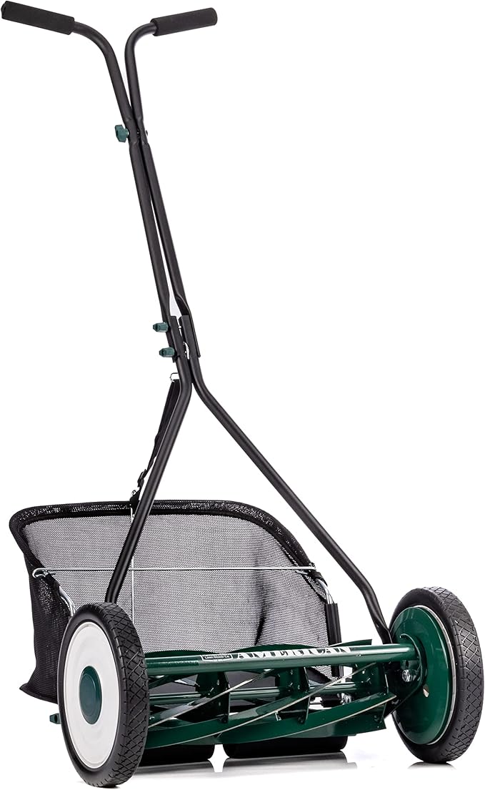 American Lawn Mower Company 1725-16GC 16-inch 7-Blade Reel Mower with Grass Catcher, Specialty Grass Mower, Green