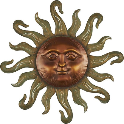 Deco 79 Metal Sun Home Wall Decor Wall Sculpture with Smiling Face and Curved Rays, Wall Art 31" x 1" x 30", Copper