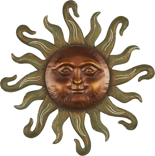 Deco 79 Metal Sun Home Wall Decor Wall Sculpture with Smiling Face and Curved Rays, Wall Art 31" x 1" x 30", Copper
