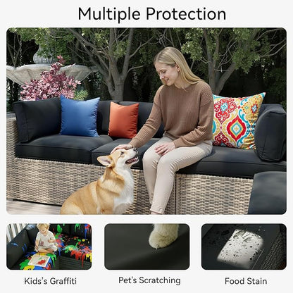 Aoxun 14pcs Patio Cushion Covers Replacement, Waterproof Outdoor Furniture Cushion Covers with Zipper and Non-Slip Bottom, Patio Sofa Couch 3 Sizes for Patio Sectional, Covers Only (Black)