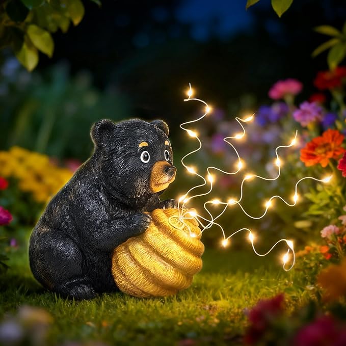 Cute Bear Solar Garden Decor Statue with LED Light - Adorable Outdoor Decoration for Yard, Lawn, Patio - Great Birthday Housewarming Unique Gift for Women, Mom, Grandma