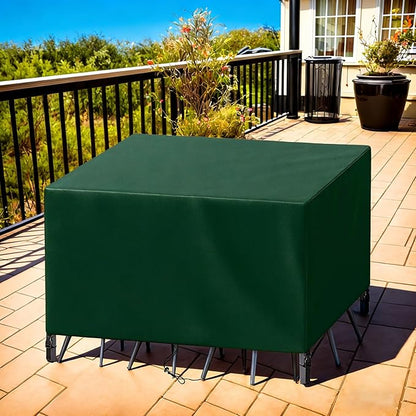 Patio Furniture Cover Rectangle 64"(L) x 56"(W) x 34"(H), Custom Heavy Duty 420D Waterproof Outdoor Cover with Drawstring & Buckles for Table Chair Garden, Green