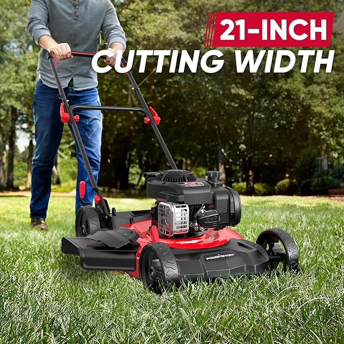 PowerSmart 21" Push Lawn Mower, B&S 125cc Engine, 2-in-1 Mulching and Side Discharge, Lightweight, Easy Assembly, Cordless Push Lawn Mowers for Garden Yard