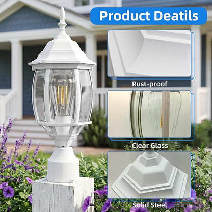 2 Pack White Outdoor Lamp Post for Patio Pathway, 17inch White Outdoor Post Light Fixture for House Pier Mount Outside Lighting Exterior Pole Lamp 17” Coach Light