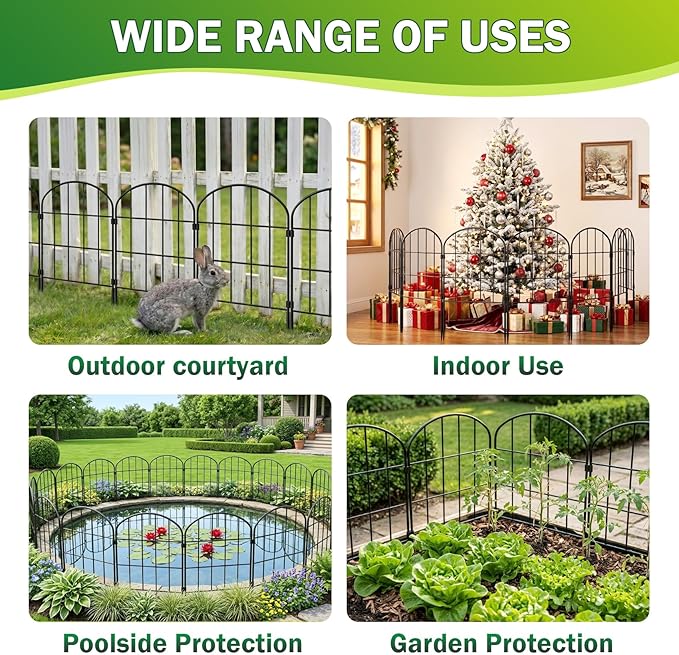24in (H) x 11ft (L) Decorative Garden Fence Panels 10 Pack No Dig Fencing, Rustproof Metal Wire Garden Fence Border, Small Animal Barrier Fence for Dog