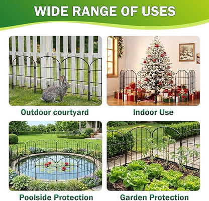 24in (H) x 11ft (L) Decorative Garden Fence Panels 10 Pack No Dig Fencing, Rustproof Metal Wire Garden Fence Border, Small Animal Barrier Fence for Dog