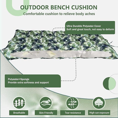 2/3 Seater Swing Replacement Cushion, Waterproof Porch Swing Cushions with Backrest, Thickened Bench Cushions for Outdoor Furniture, for Outdoor Patio Swing (Palm Leaves, 40 * 40 in)