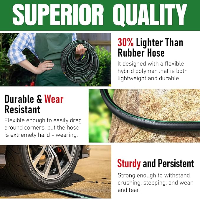 Heavy Duty Garden Hose 70ft, NON-EXPANDABLE Flexible Water Hose, Kink Resistant Lightweight Hybrid Hose, Leakproof Hose Male to Female Fittings
