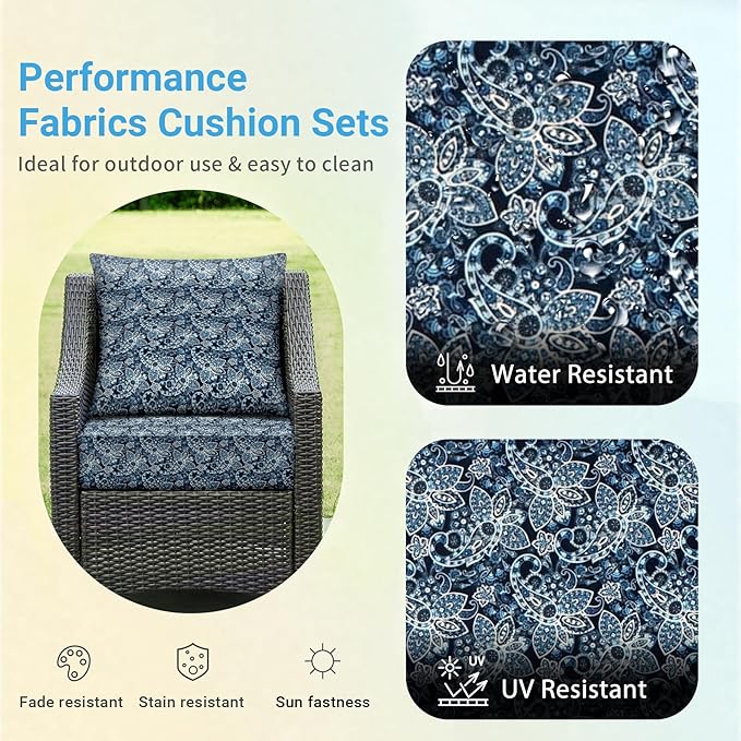 Outdoor Cushions for Patio Furniture,Outdoor Seat Cushion Set 24 x 24 x 4 Inch,Waterproof & Fade Resistant Outdoor Chair Cushions, Patio Chair Cushion, Green Paisley