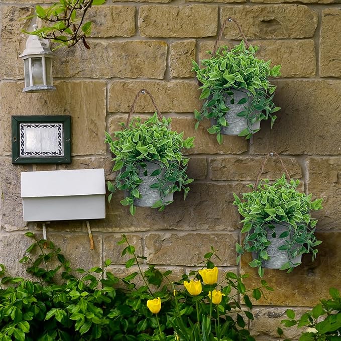 XONOR 4Pcs Galvanized Metal Hanging Wall Planter, Rustic Wall Flower Vase for Succulents Herbs Country Home Farmhouse Wall Decoration (1)