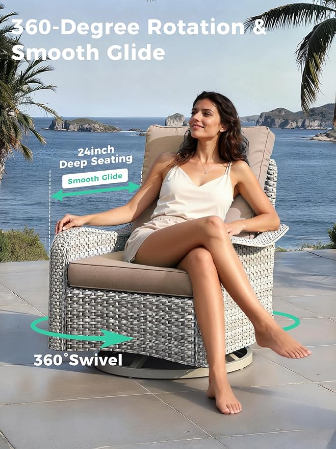 3 Piece Outdoor Wicker Patio Furniture Set,High Back Swivel Rocker Patio Chairs with 4" Thickened Cushions & Side Table, All-Weather PE Rattan for Garden, Backyard, Porch, Beige
