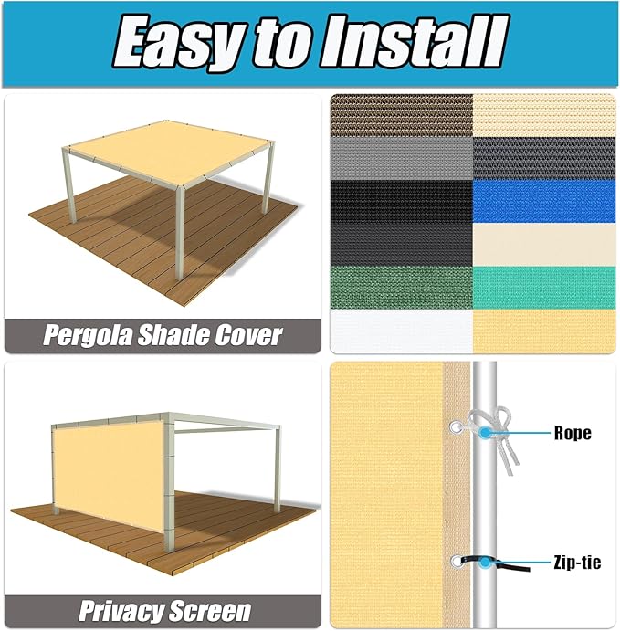Amagenix 90% Shade Fabric 5'X 15' Sand Sun Shade Cloth with Grommets for Pergola Replacement Shade Cover Canopy, Heavy Duty, Cable Zip Ties Included (We Customized)