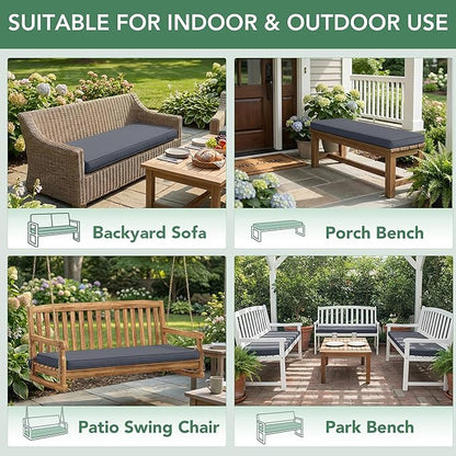 Summsun Outdoor Bench Cushion: Waterproof and Fade Resistant Patio Furniture Cushions - Non-Slip Bench Pad Cushion with Removable Cover for Garden Swing Porch Sofa Settee, 48 x 18 x 3 Inch, Dark Grey