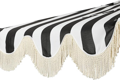 JONATHAN Y Half Umbrella UMB1201H Beverly 9 ft. Designer Classic Scalloped Fringe Market Patio with Crank, Tilt Button and UV Protection in Black/White, White Pole
